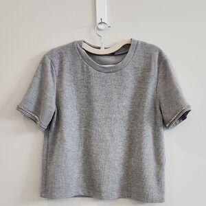 Zara Soft Gray Short Sleeve Sweater With Diamonds, Size L